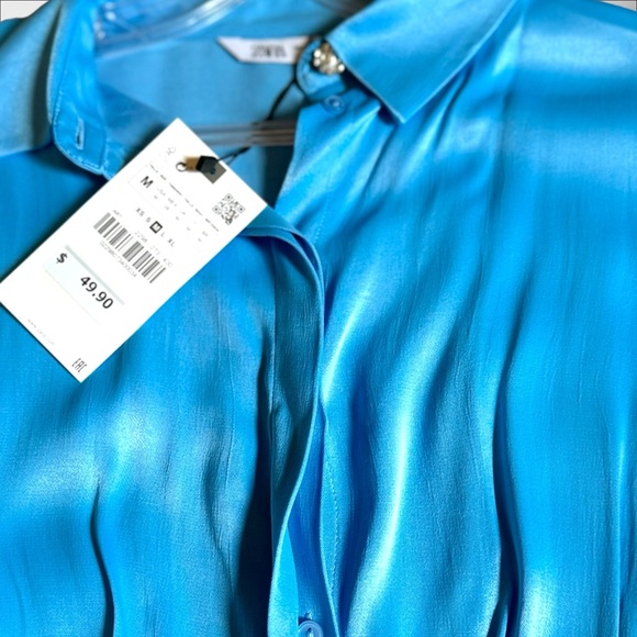 Zara Dress Icy Blue! Long Sleeves Mini Size M NWT - Picture 8 of 9